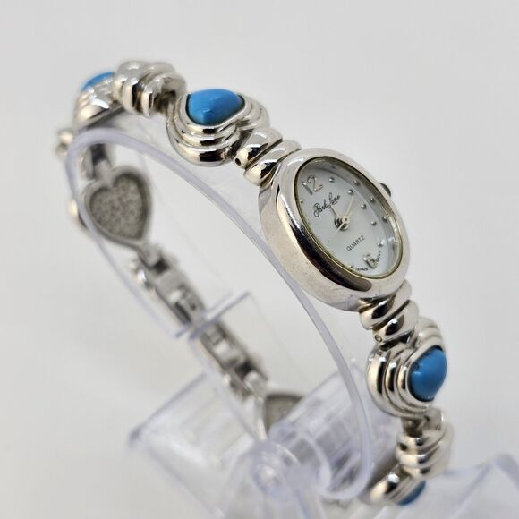 Park Lane 18MM Women's Watch Gray Tone Dial Turquoise Hearts Band 7" New Battery - Picture 3 of 16